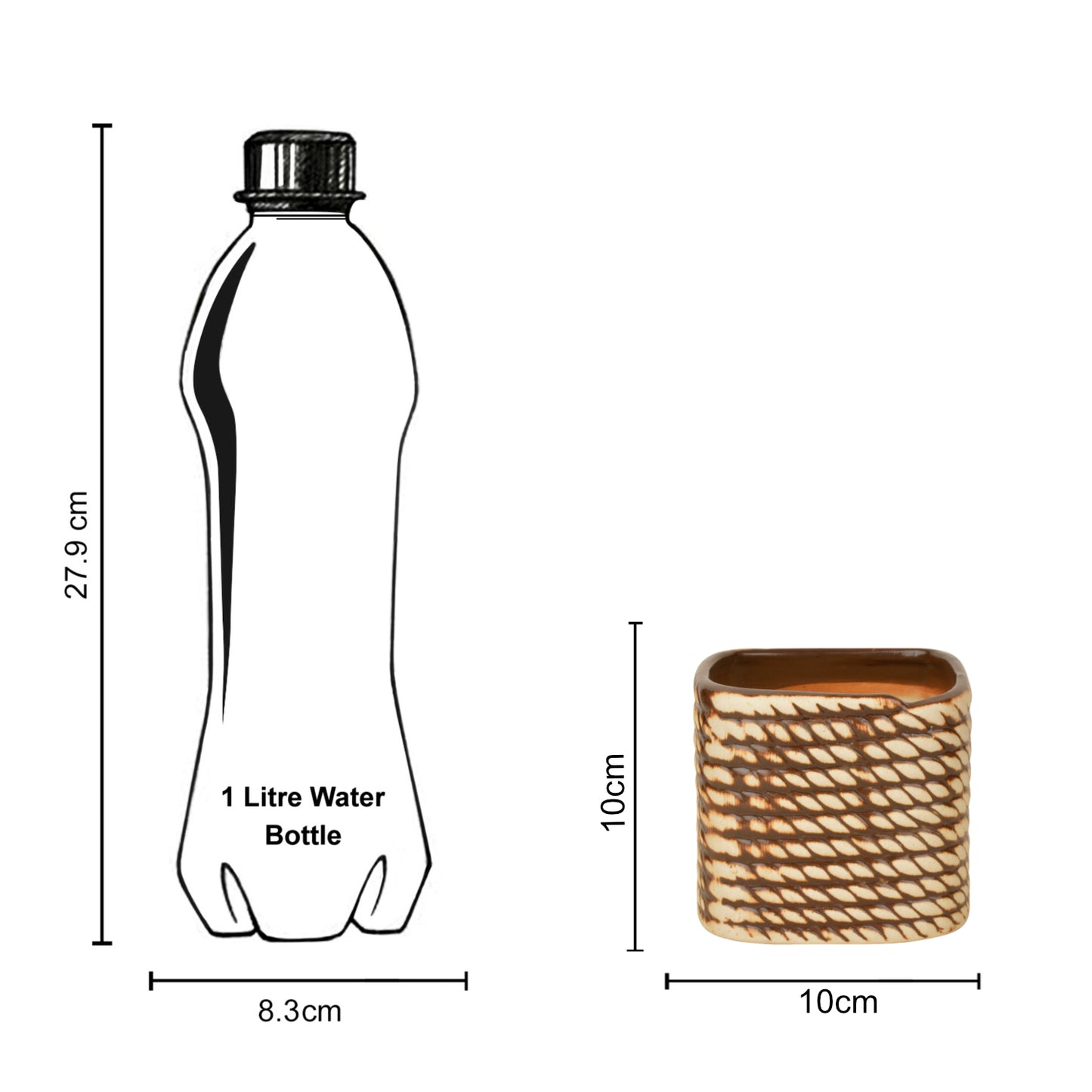 Hand Painted Ceramic Planter Pot (Beige and Brown, Diameter - 10 cm, Height - 10 cm) - View 6