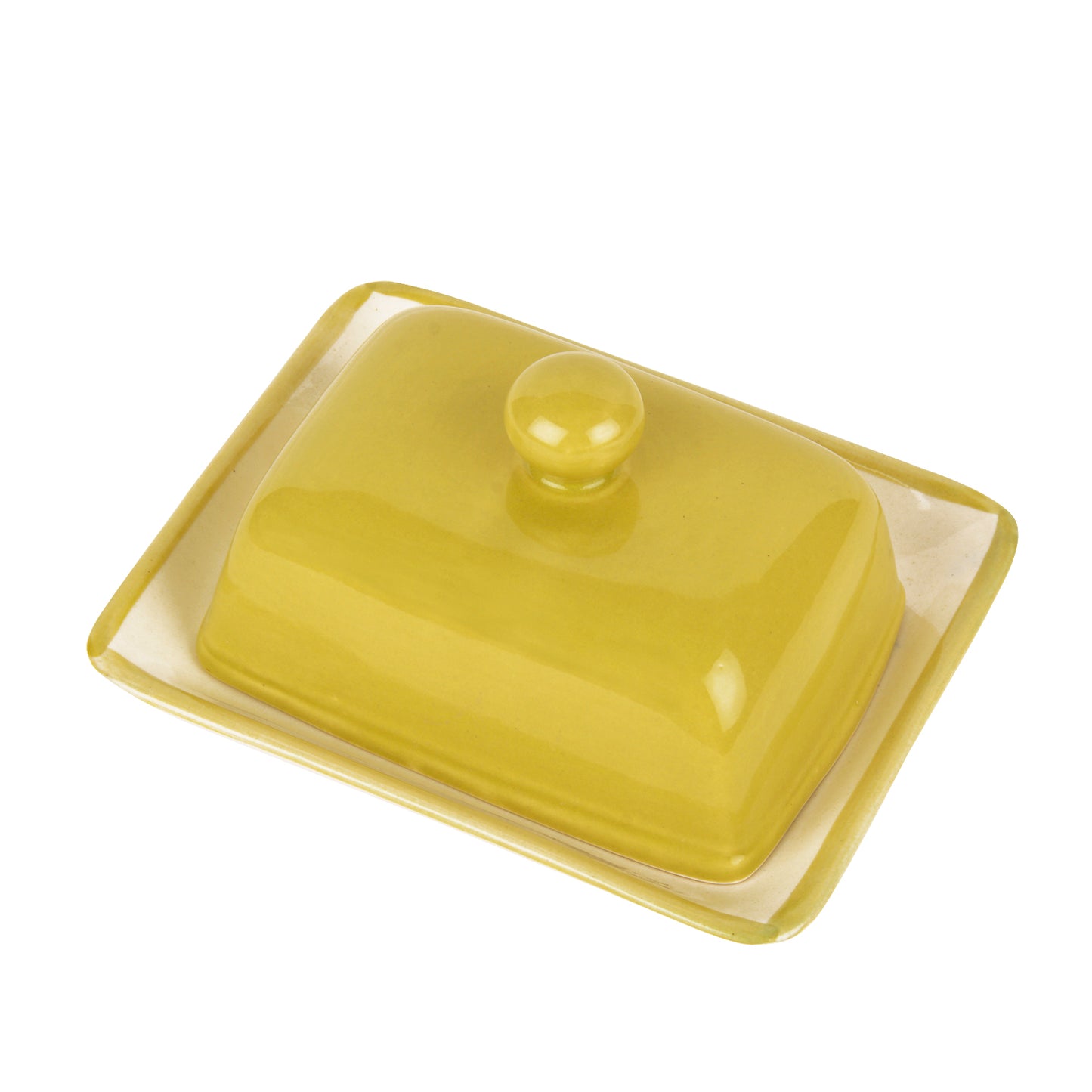Glazed Ceramic Butter Dish with Lid (Lime Green, Height - 8 cm) - View 6