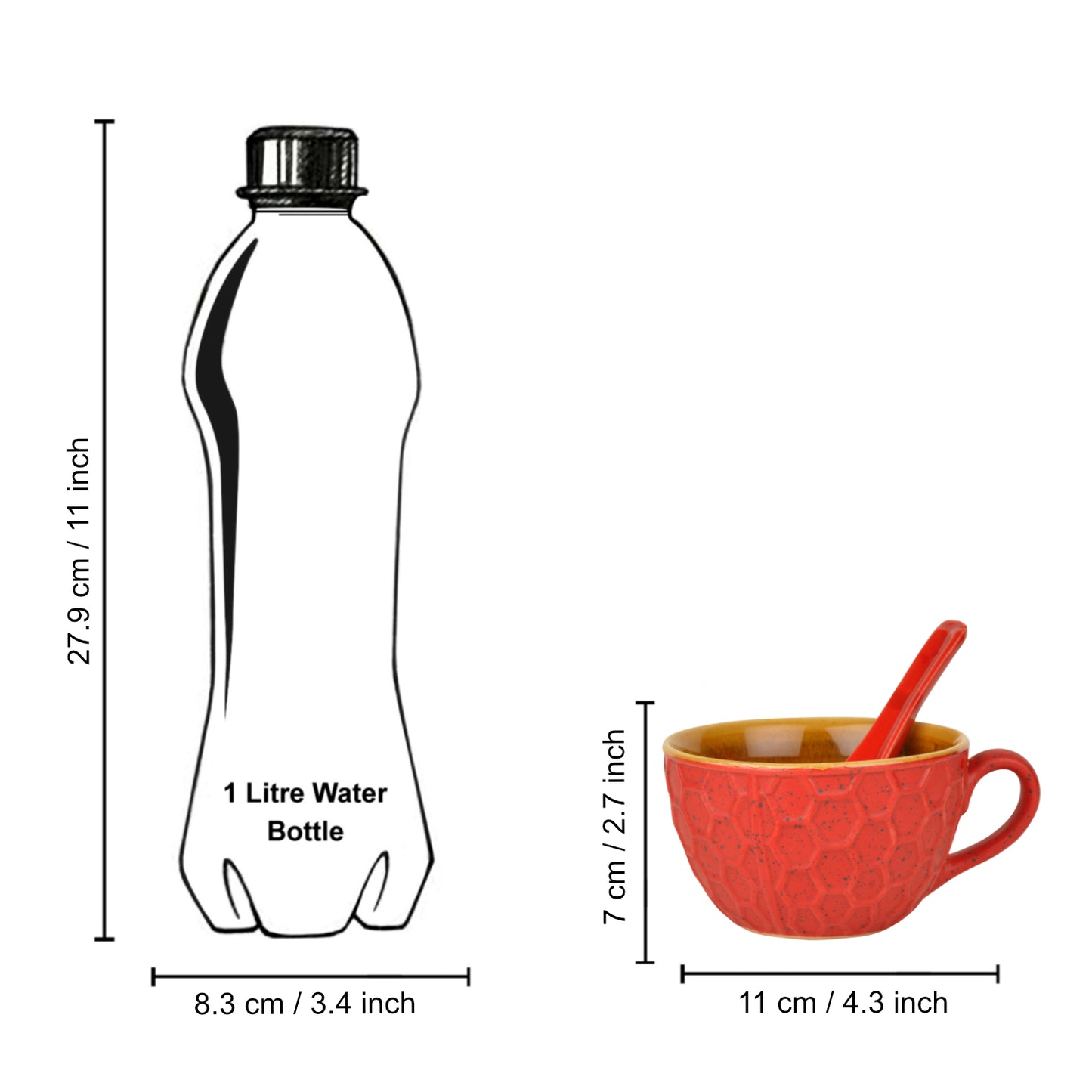 Studio Pottery Ceramic Soup Cups with Spoons (Set of 4, Red and Yellow, 310 ml) - View 6