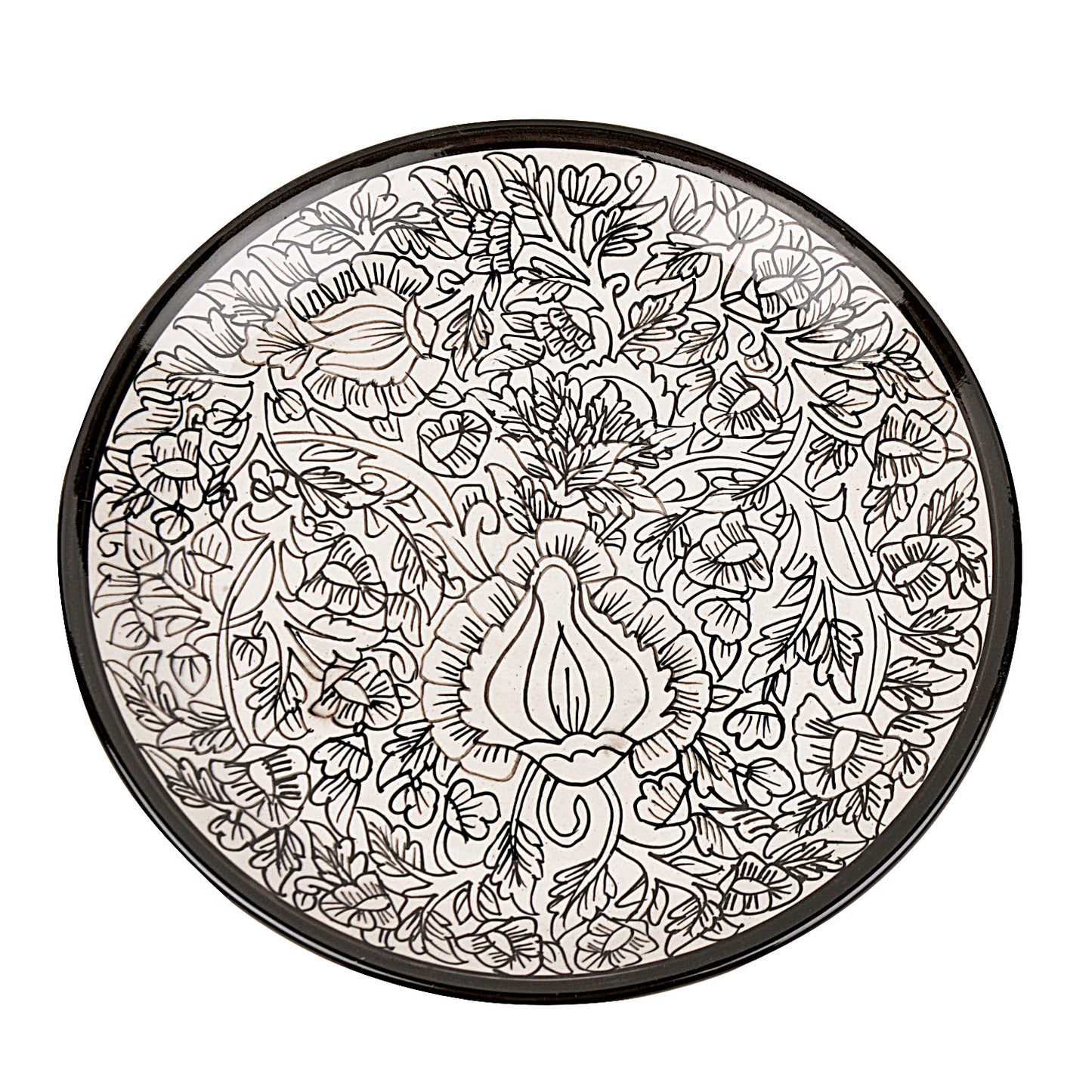 "Kalamkaari Collection" Handpainted Ceramic Dinner Serving Plates (Set of 2, Off White and Black, 25 cm) - View 5