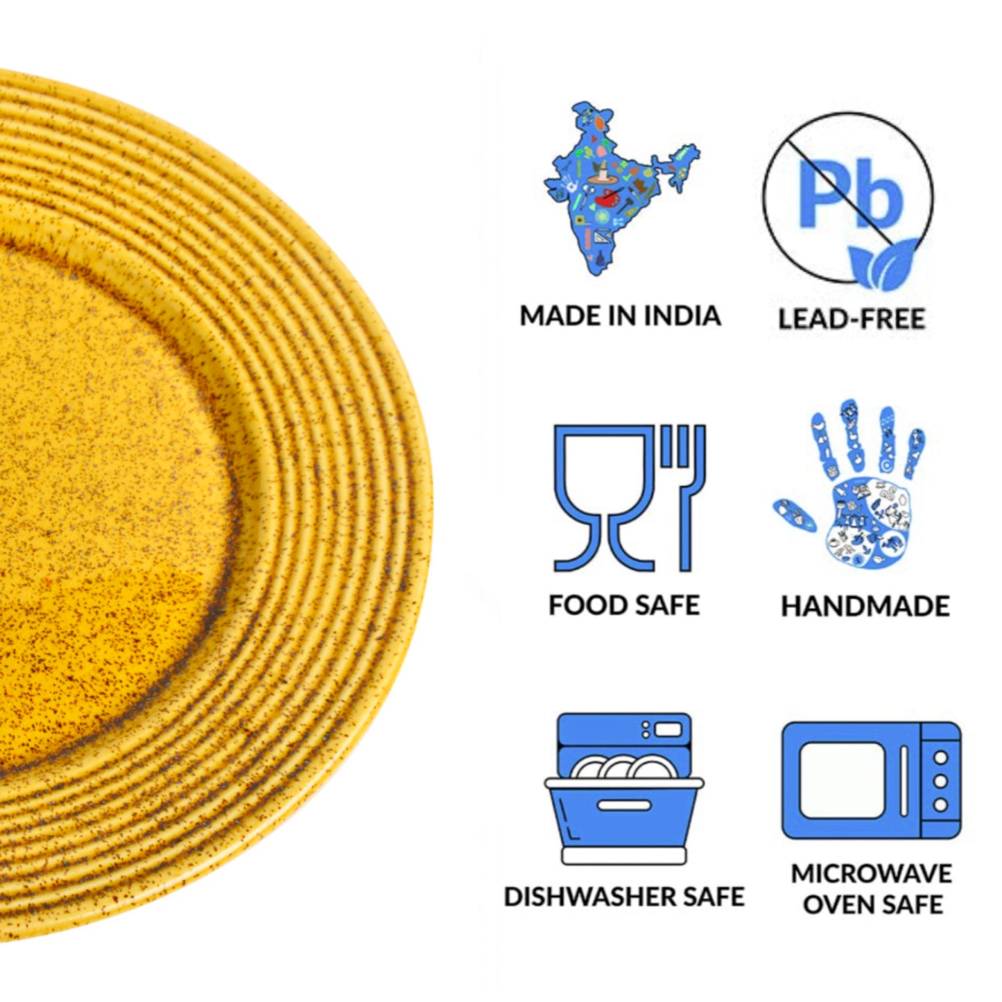 “California Spring Bloom” Studio Pottery Ceramic Dinner Serving Plates (Set of 2, Mustard Yellow , Diameter - 11 inches) - View 6