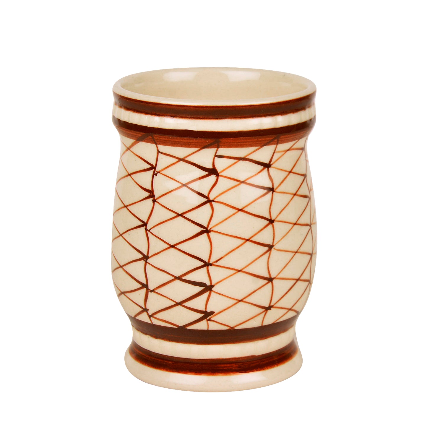 Hand Painted Ceramic Bathroom Set (Off White and Brown,1 Liquid Soap Dispenser, 1 Soap Tray, 1 Toothbrush Holder) - View 5