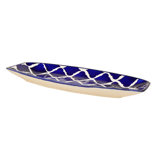 Hand Painted Ceramic Serving Platter (Blue, L x B – 38 cm x 16 cm) - View 2