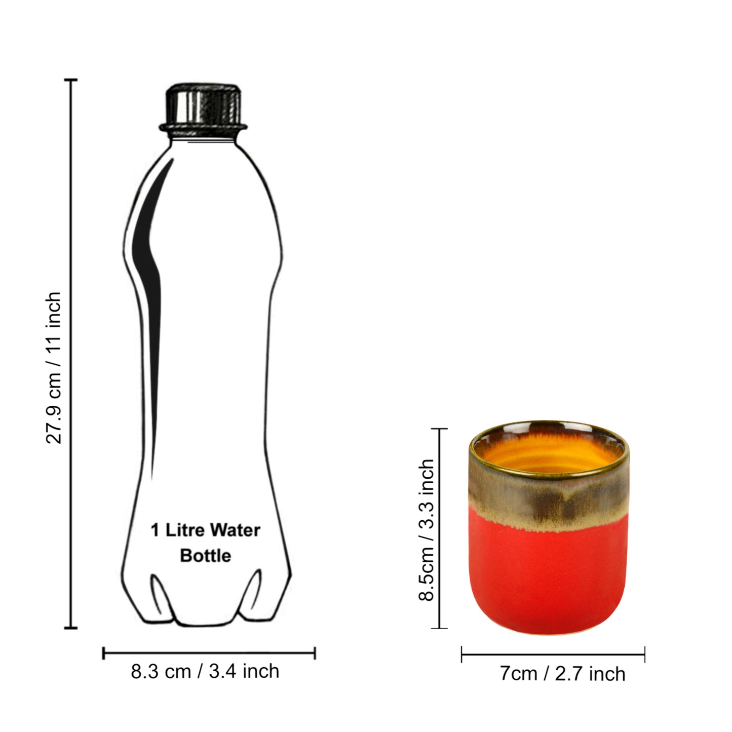 Studio Pottery Glazed Dual Tone Ceramic Glasses (Set of 6, Pink and Brown, 225 ml each) - View 6