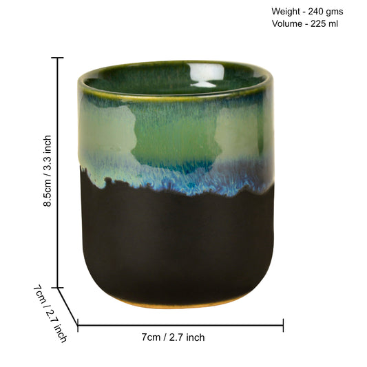 Studio Pottery Glazed Dual Tone Ceramic Glasses (Set of 6, Green and Red, 225 ml each) - View 2