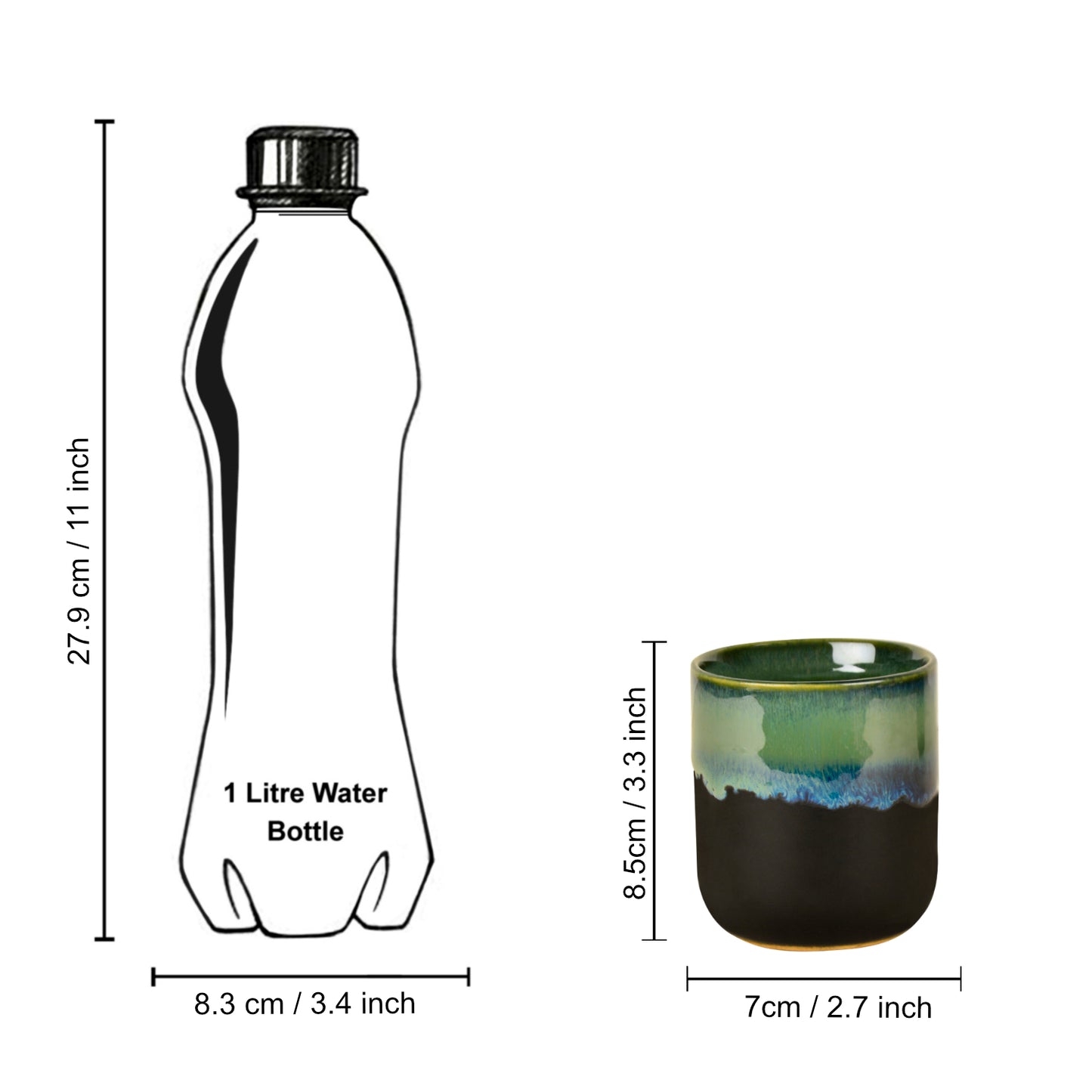 Studio Pottery Glazed Dual Tone Ceramic Glasses (Set of 6, Green and Red, 225 ml each) - View 5