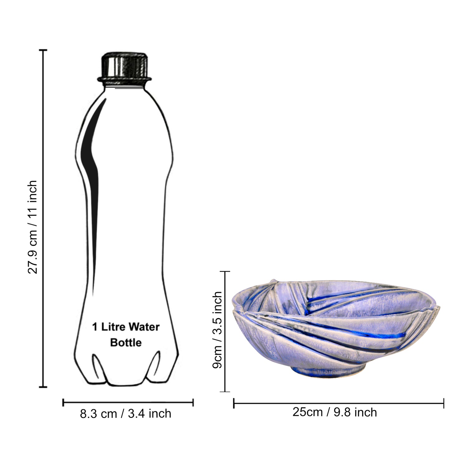 Studio Pottery Ceramic Extra Large Serving Bowl with Cut Design (Blue , 25 cm , 1700 ml) - View 6