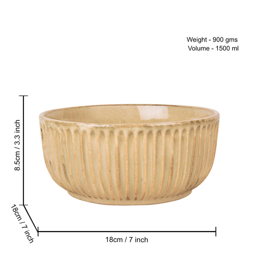 "Dazzling Riviera" Studio Pottery Ribbed Ceramic Serving Bowl (Ivory, Diameter – 7 inches, 1500 ml ) - View 2