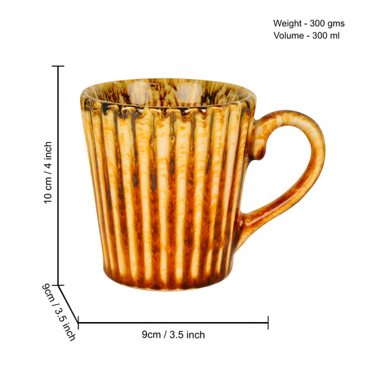 Ceramic Ribbed Coffee Mugs (300 ml each, Set of 2, Brown) - View 2