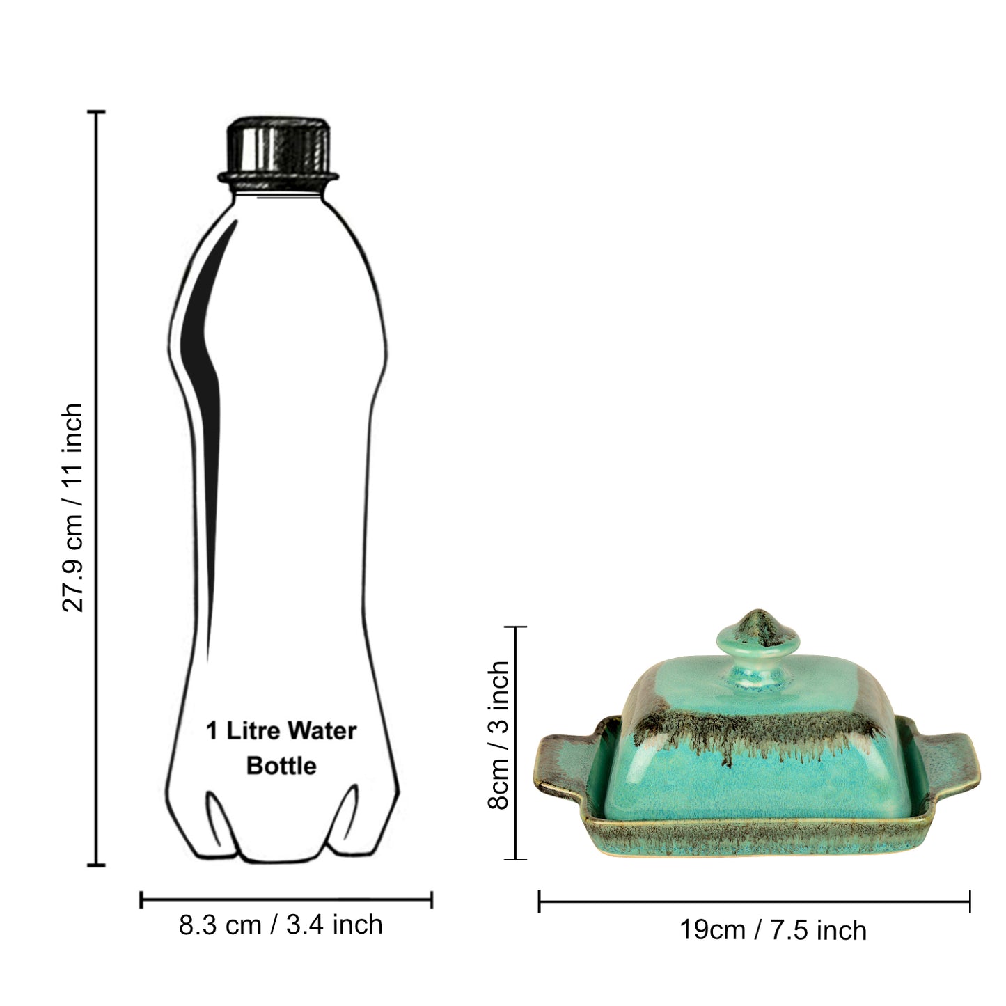 Studio Pottery Ceramic Butter Dish with Lid (Sea Green, Height - 8 cm) - View 6