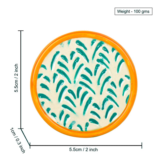 Studio Pottery Ceramic Coasters (Set of 4 , Green and Yellow) - View 2