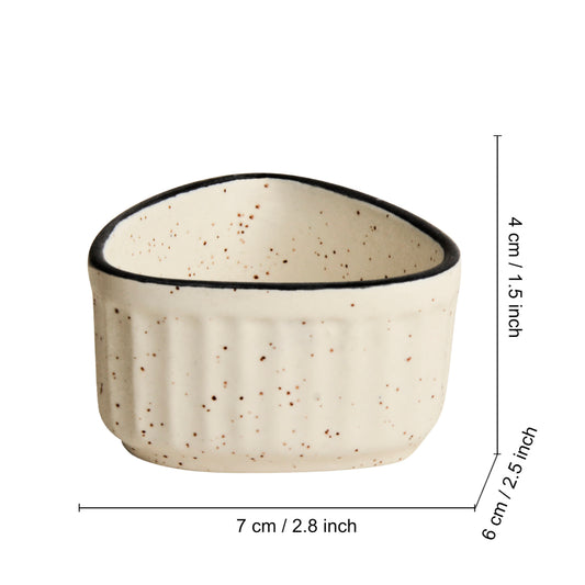 Handcrafted Ceramic Triangular Ribbed Dip Bowls (Set of 4 , White & Black , 50 ml each) - View 2