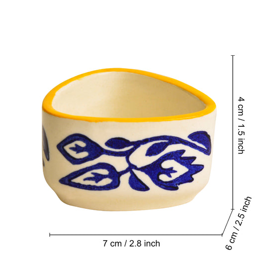 Handpainted Ceramic Triangular Floral Dip Bowls (Set of 4 , Blue and Yellow , 50 ml each) - View 2
