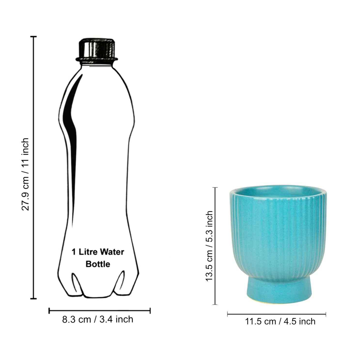 Ribbed Ceramic Planter Pot (Blue, Diameter – 11.5 cm, Height – 13.5 cm) - View 5