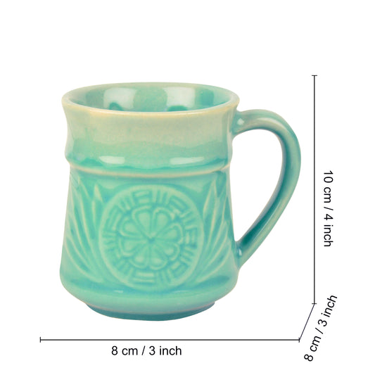 Studio Pottery Etched Ceramic Coffee Mugs (300 ml each, Set of 2, Turquoise) - View 2