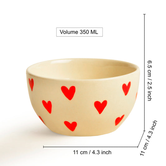 Hand painted Ceramic Dining Bowls (Set of 4, 350 ml each, Off White & Red) - View 2
