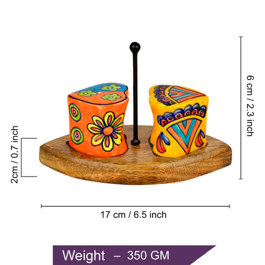 Handpainted Floral Ceramic Salt and Pepper Shaker with Stand - View 2