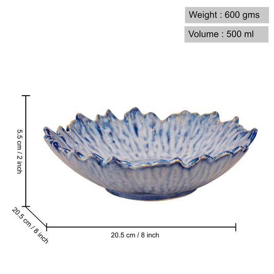 Studio Pottery Artistic Ceramic Serving Bowl with Cutwork Design (Sky Blue, 20.5 cm, 500 ml) - View 2