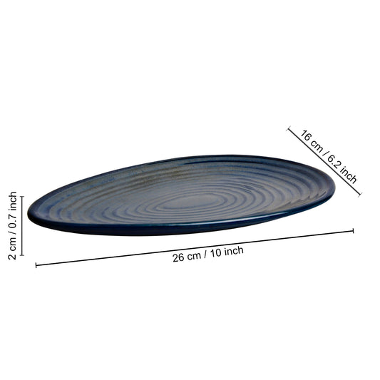 Premium Hand Glazed Oval Shaped Ceramic Platter (Botz Blue with Grey Speckle, 10.5 inches, 490 gm) - View 2