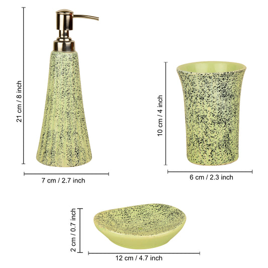 Ceramic Bathroom Set in Speckled Design (Green & Black, 1 Liquid Soap Dispenser, 1 Soap Tray, 1 Toothbrush Holder) - View 2