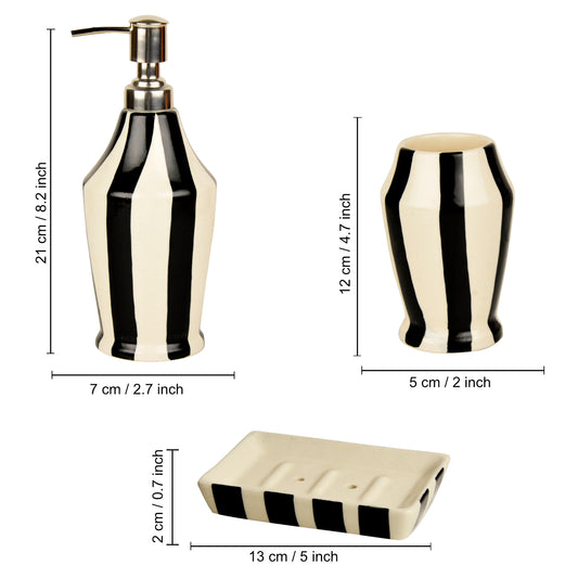 Ceramic Bathroom Set (Black & White, 1 Liquid Soap Dispenser, 1 Soap Tray, 1 Toothbrush Holder) - View 2