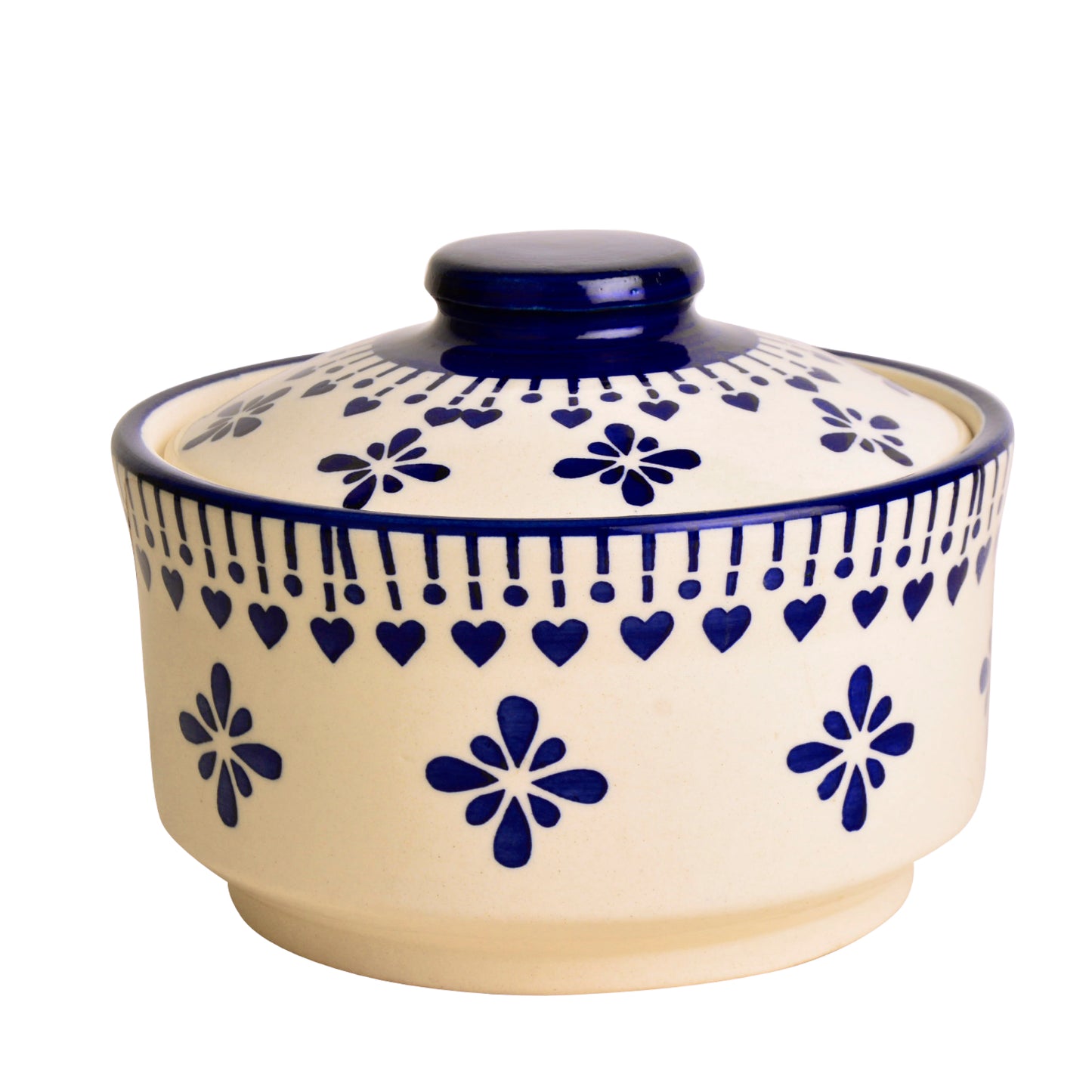 Hand Painted Ceramic Serving Donga with Lid (Set of 3, Blue , 900 ml, 500 ml, 300 ml) - View 6