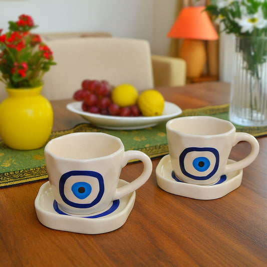 Hand Painted Ceramic Cup and Saucer (Set of 2, Multicolor, 250 ml each) - View 2