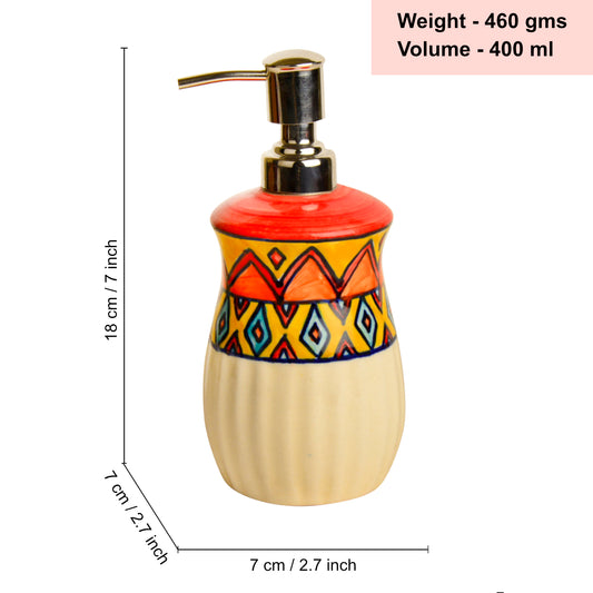 Luxurious Ceramic Hand Painted Liquid Soap Dispenser (Multicolor, L x B x H - 7 x 7 x 18 cm, 400 ml) - View 2