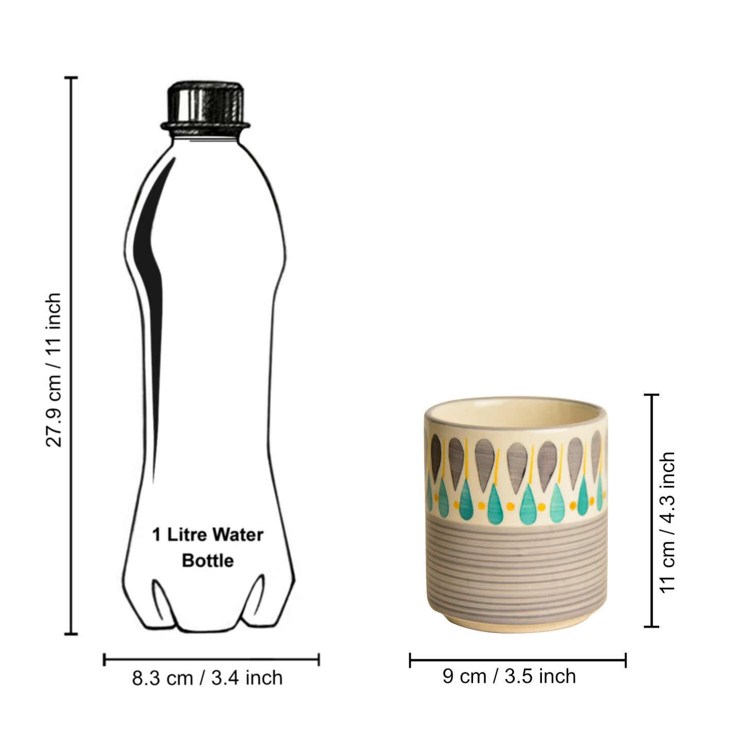Hand Painted Ceramic Cutlery Stand (Grey, Turquoise Blue, Yellow, L x B x H – 9 x 9 x 11 cm, 600 ml) - View 6