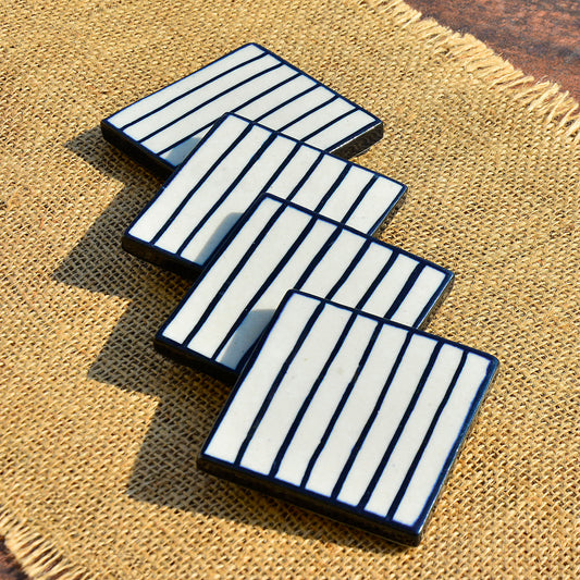 Studio Pottery Ceramic Tea and Coffee Square Coasters (Set of 4 , White and Black) - View 2
