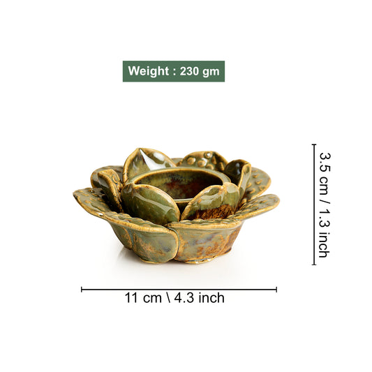 Premium Handmade Flower Shaped Ceramic Tea Light Holder for Home Decoration (Dove Blue, Set of 4) - View 2