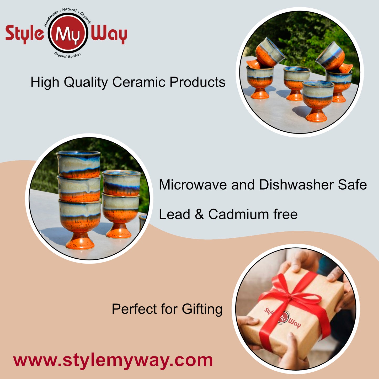 Studio Pottery Handmade Ceramic Ice Cream Cups (150 ml, Set of 6, Golden Studio) - View 5