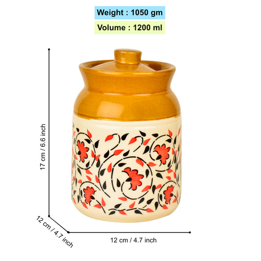 Hand Painted Dual Tone Ceramic Jar with Lid (1200 ml, Sand Yellow, White, Red, Black) - View 2