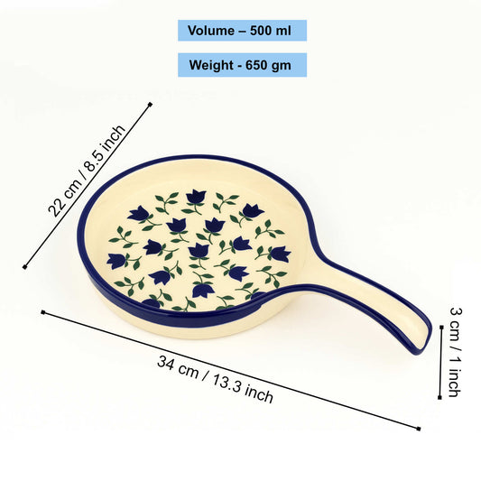 Hand-Painted Floral Design Ceramic Pizza Pan with Handle (8 inches, Blue, Green) - View 2