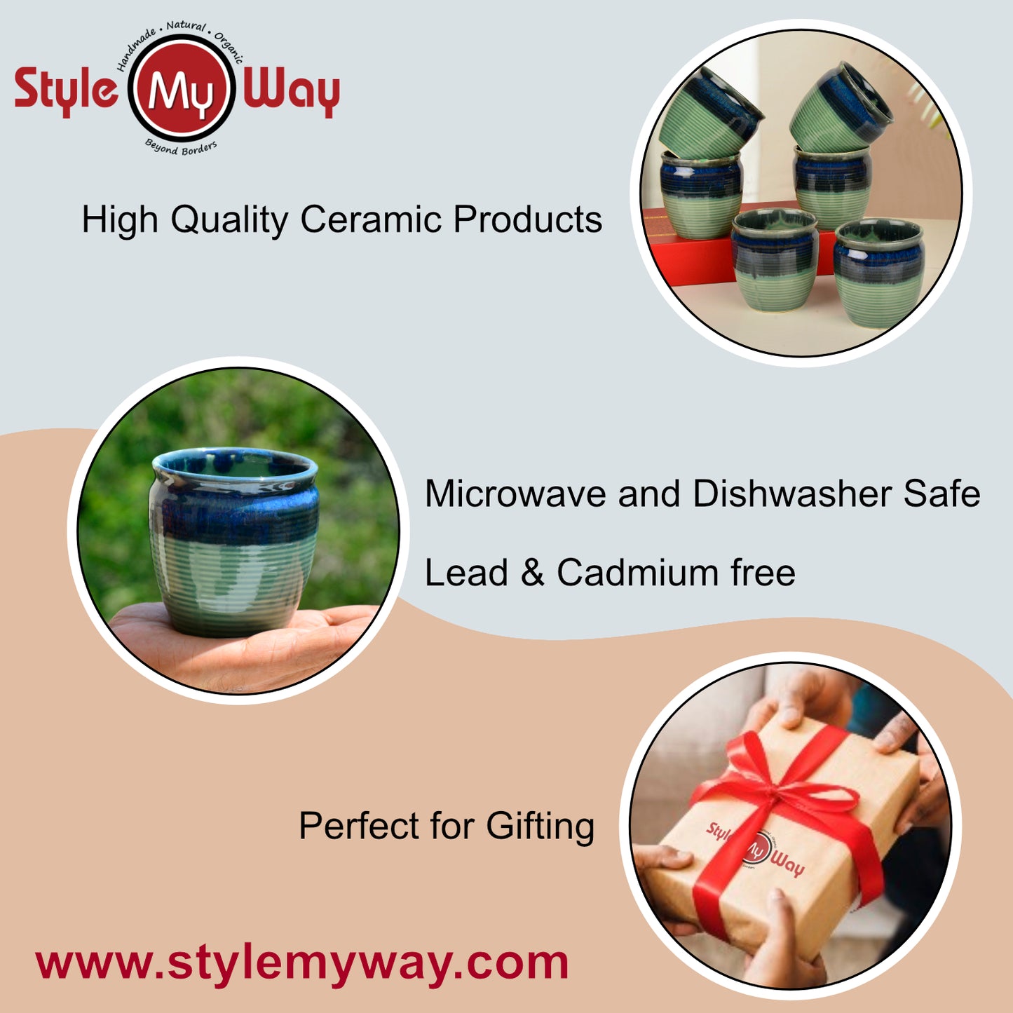 Studio Pottery Drip Glazed Ceramic Tea Kullads (Set of 6, Pastel Green & Blue Glaze) - View 6