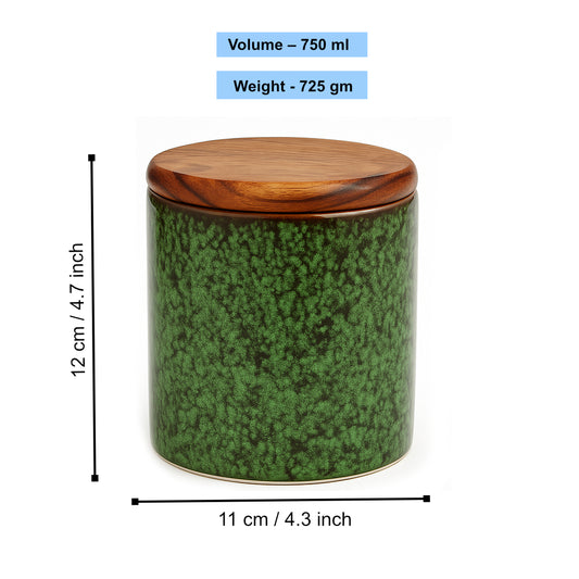 Hand Glazed Multi Utility Airtight Ceramic Jar with Sheesham Wood Lid (750 ml, Textured Green) - View 2