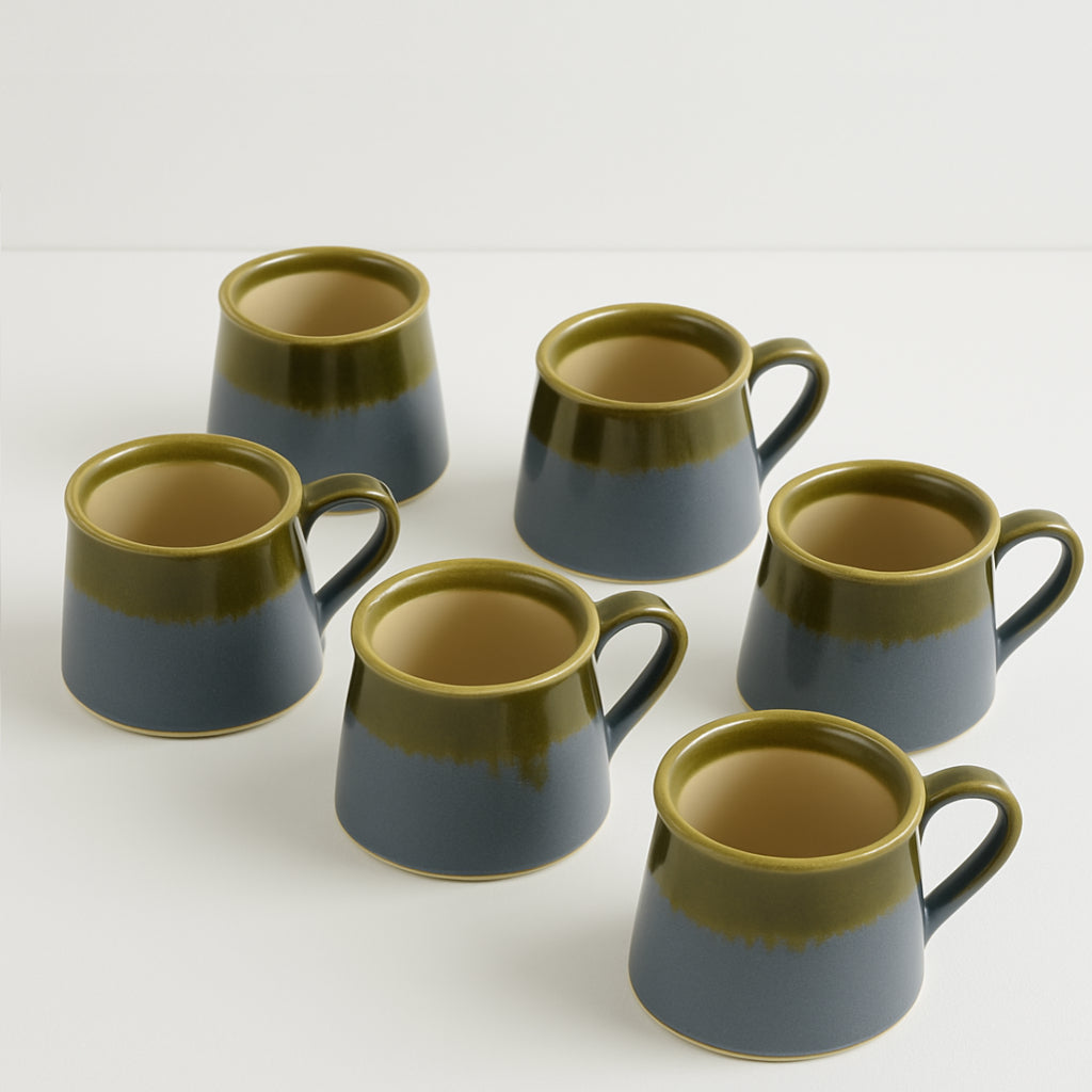 Studio Pottery Ceramic Coffee Mugs (200 ml, Set of 6, Artistic Blue, Olive Drip Glaze) - View 7
