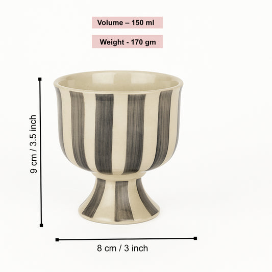 Studio Pottery Handmade Ceramic Ice Cream Cups (150 ml, Set of 6, Ivory & Charcoal Grey Striped Glaze) - View 2