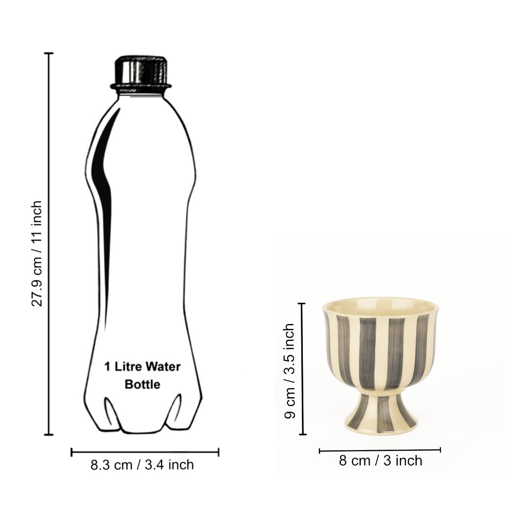 Studio Pottery Handmade Ceramic Ice Cream Cups (150 ml, Set of 6, Ivory & Charcoal Grey Striped Glaze) - View 6