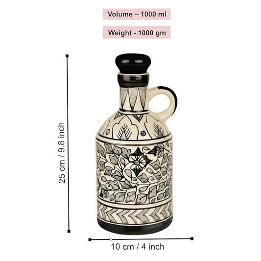 'Monochrome Elegance' Hand-Painted Ceramic Oil Bottle (1000 ML) - View 2