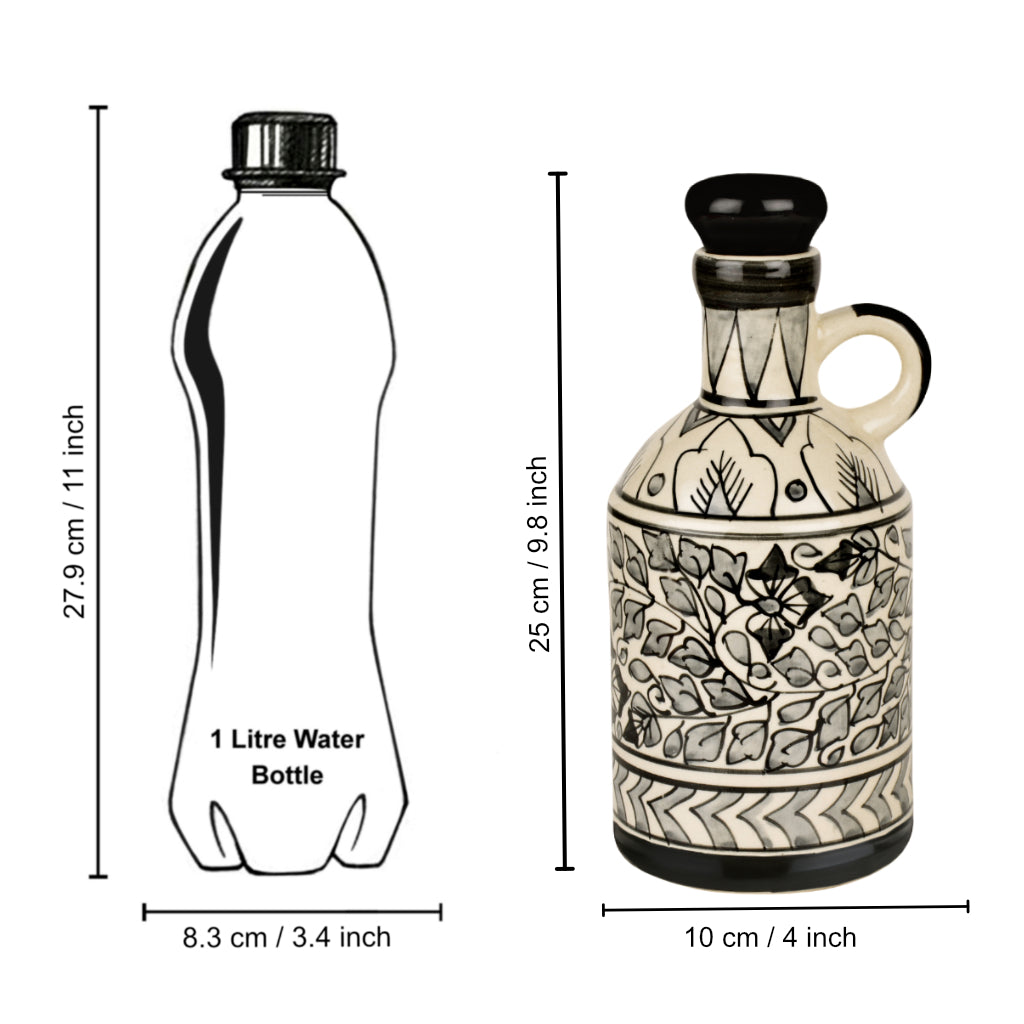 'Monochrome Elegance' Hand-Painted Ceramic Oil Bottle (1000 ML) - View 6