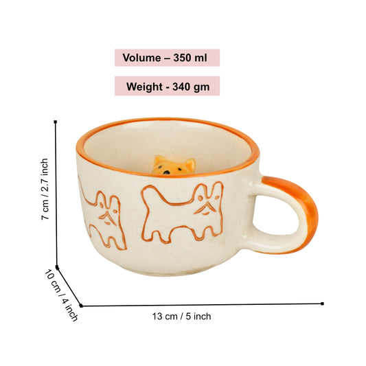 Handcrafted 3D Cat Ceramic Milk and Coffee Mug with Artisanal Glaze (350 ml, Brown & Yellow) - View 2