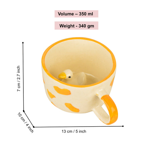 Handcrafted 3D Duck Ceramic Milk and Coffee Mug with Artisanal Glaze (350 ml, Yellow & White) - View 2