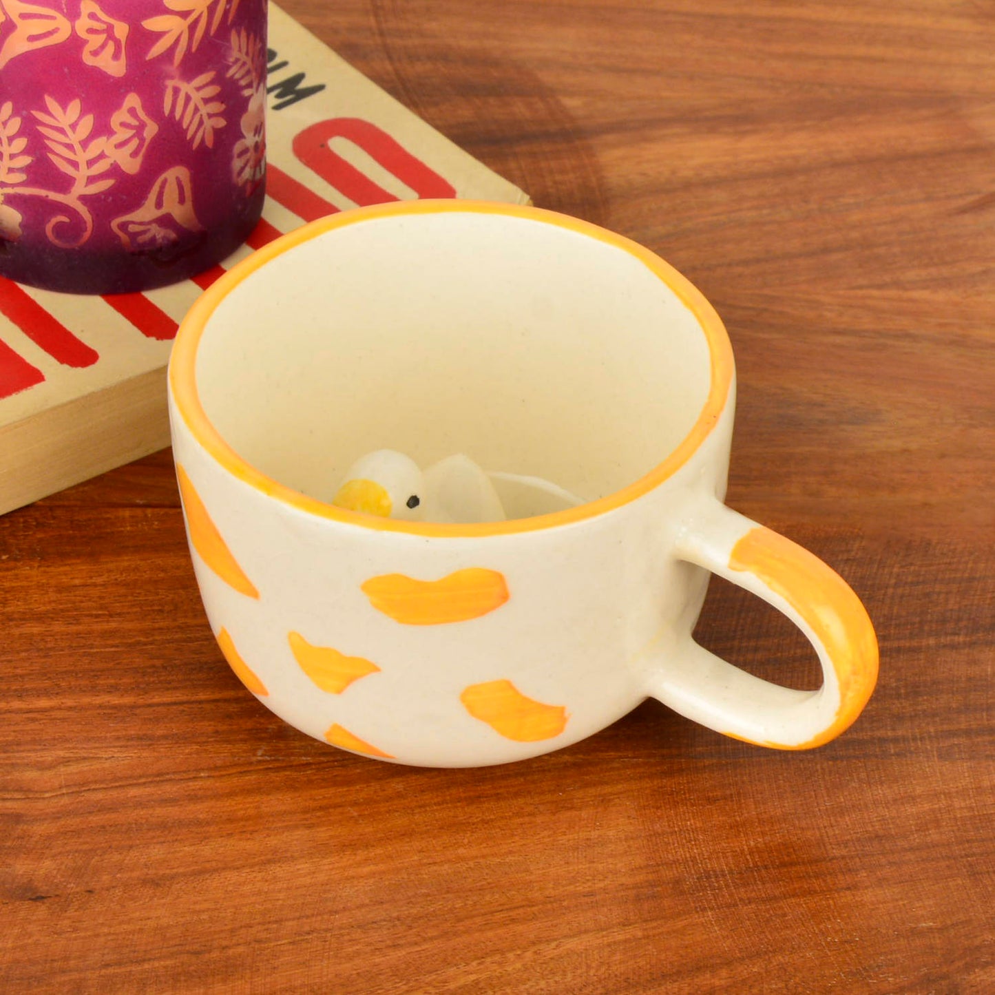 Handcrafted 3D Duck Ceramic Milk and Coffee Mug with Artisanal Glaze (350 ml, Yellow & White) - View 6