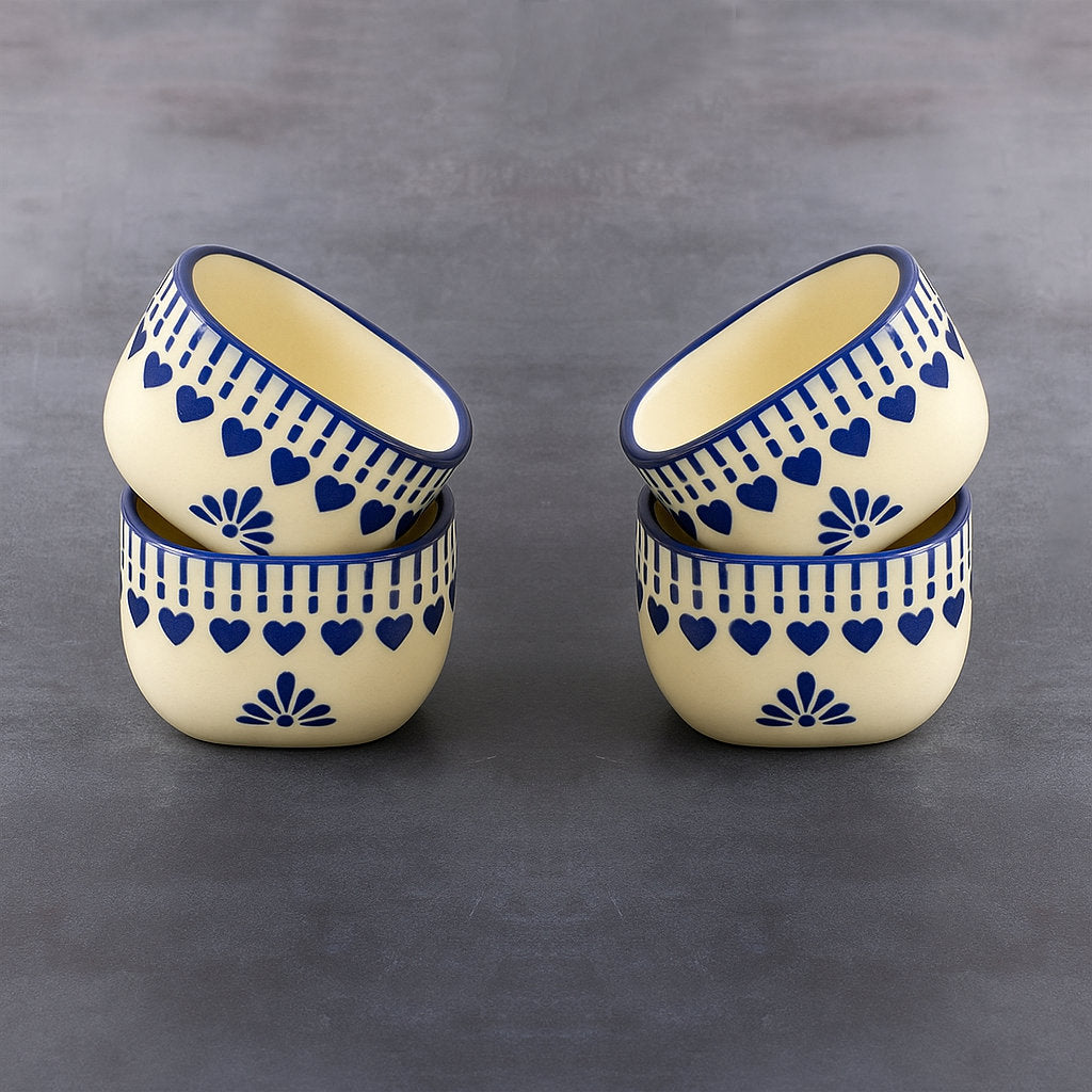 Hand-Painted Square Ceramic Dip Bowls (50 ml, White & Blue, Set of 4) - View 6