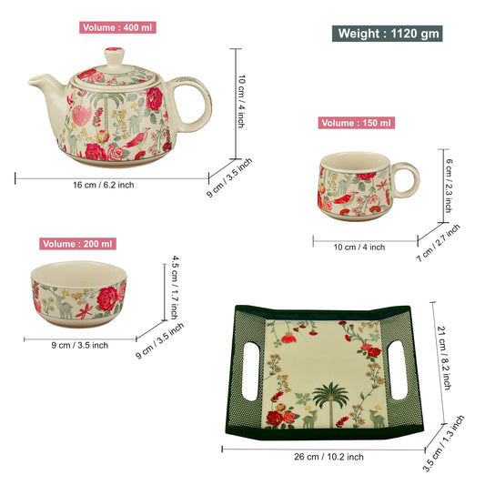 Premium Floral Ceramic Tea Set for 2 - View 2