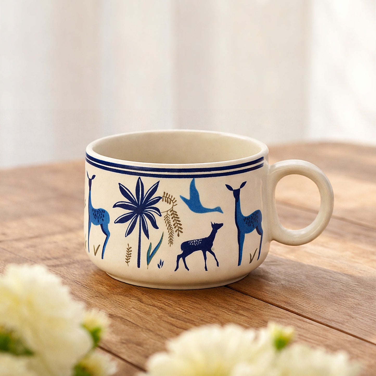 Ceramic Tea & Coffee Mugs (150 ml, Set of 6, Nature Print, Blue & White) - View 6