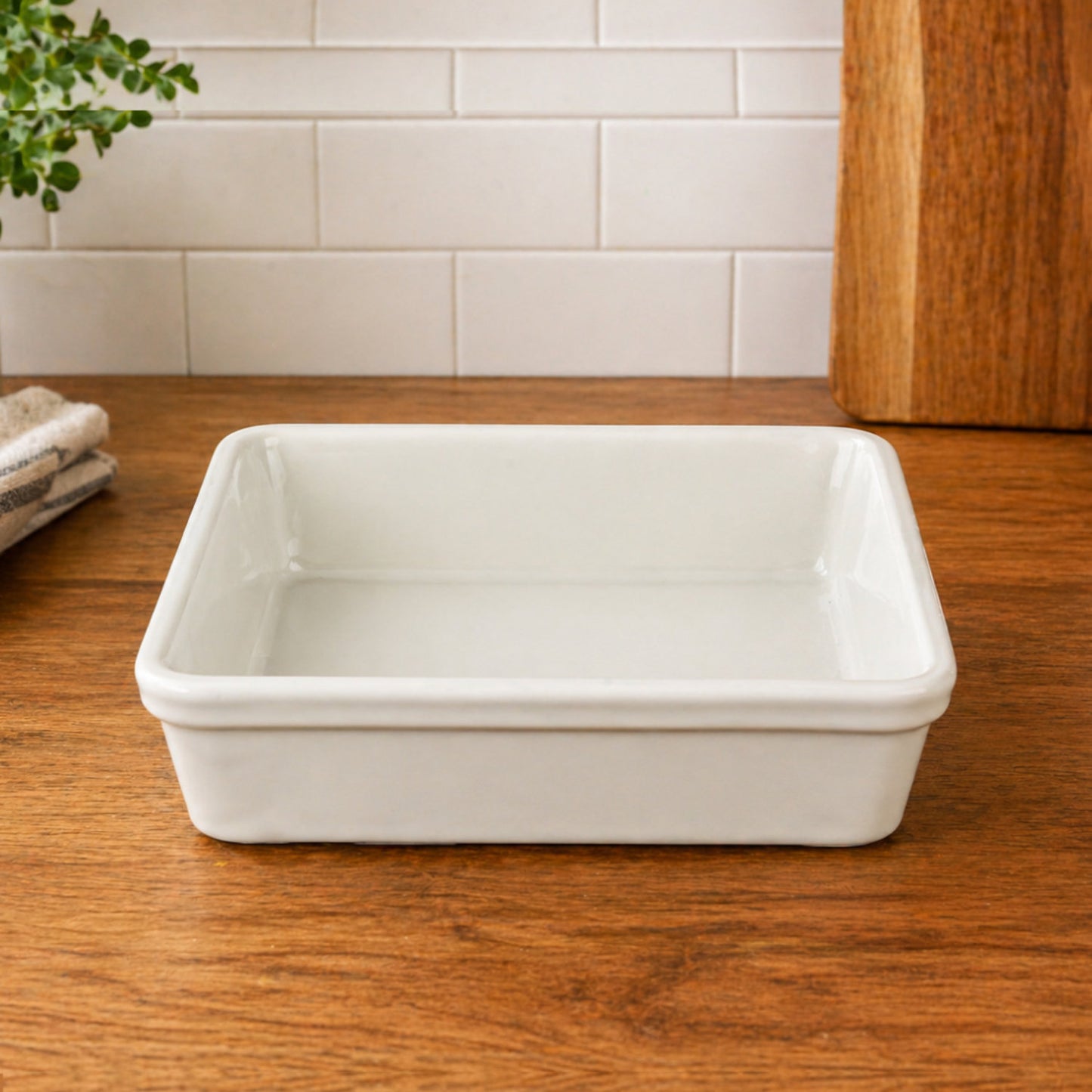 Ceramic Baking Dish (L x B x H – 21 x 21 x 5 cm, White, 1400 ml)