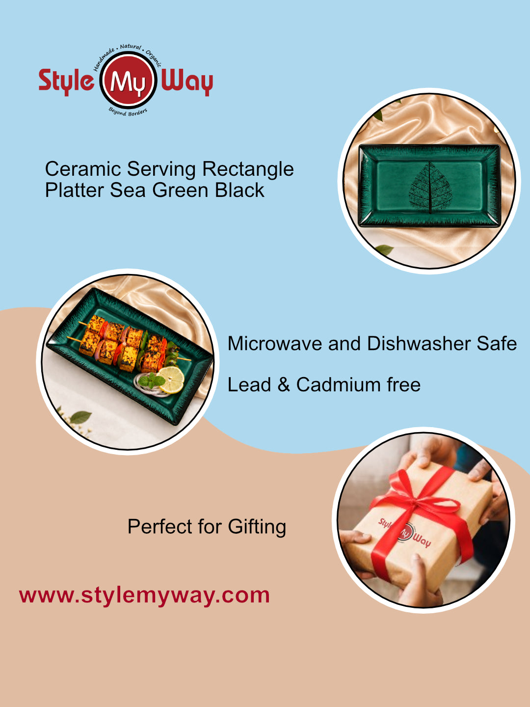 Ceramic Rectangular Serving Tray - 32 x 15 cm - Deep Green