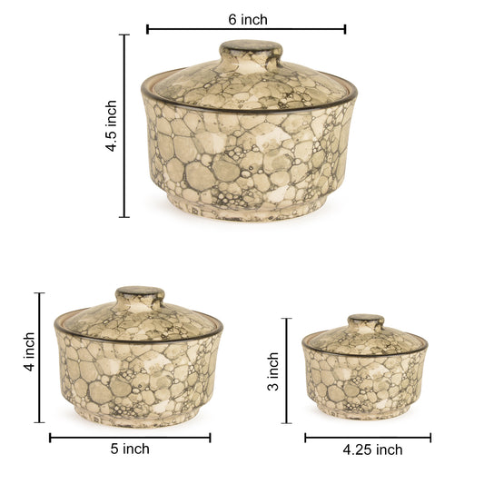 Studio Pottery Handpainted Ceramic Serving Donga with Lid Casserole Set (Set of 3, Grey Lustre) - View 2